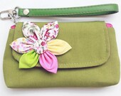 Green Clutch, Wallet, Fabric Cases, Fabric Wallet, Gadget Wallet iPhone Samsung Galaxy, CellPhone Case, Padded