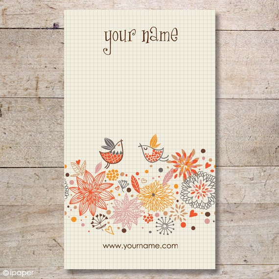 100 Custom High Quality Business Cards - Display Cards - Earring Cards - Birds with flowers - No. 87
