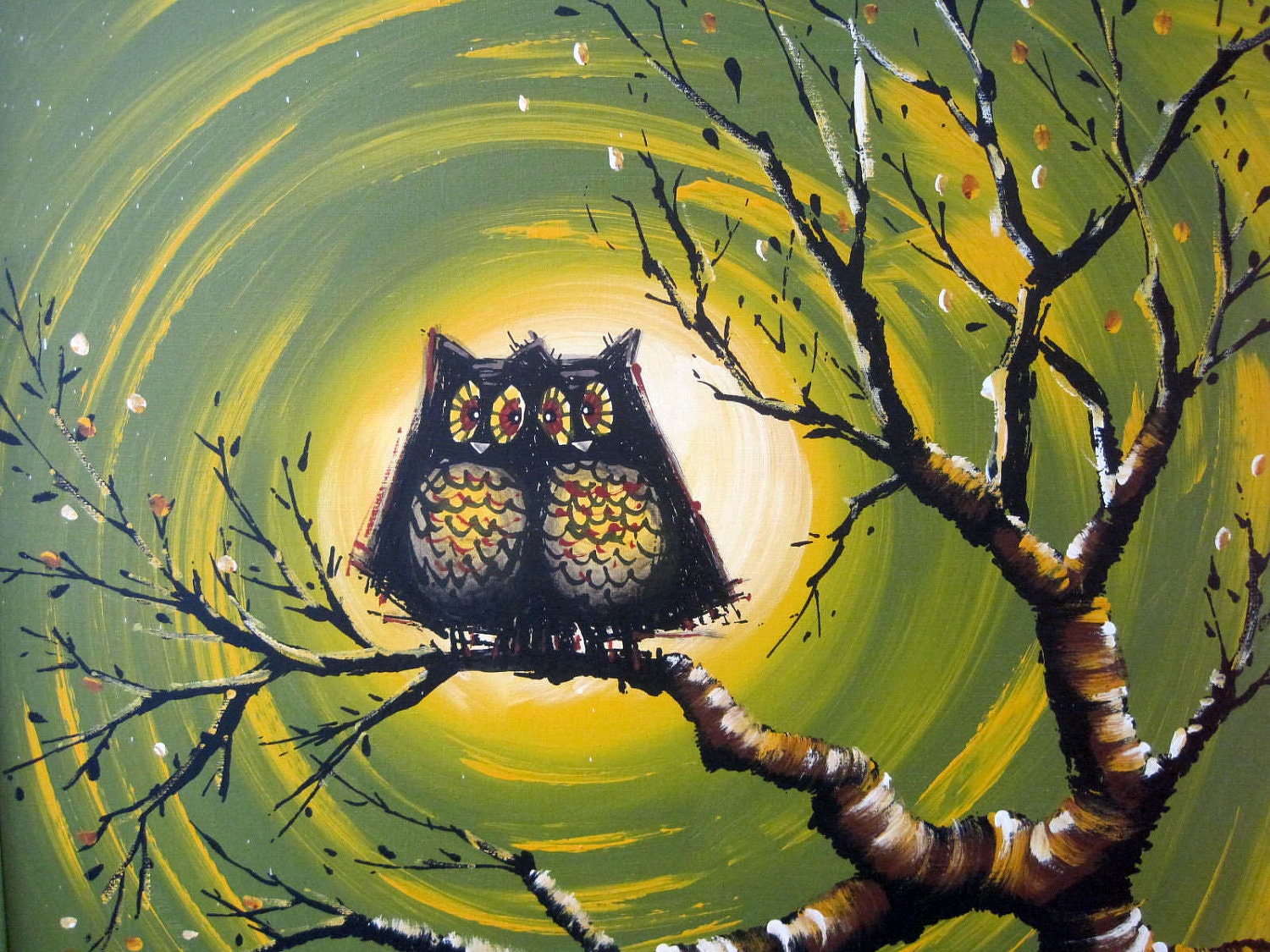 Mid Century Modern Large Owl Painting Signed by Artitst C. Roberts