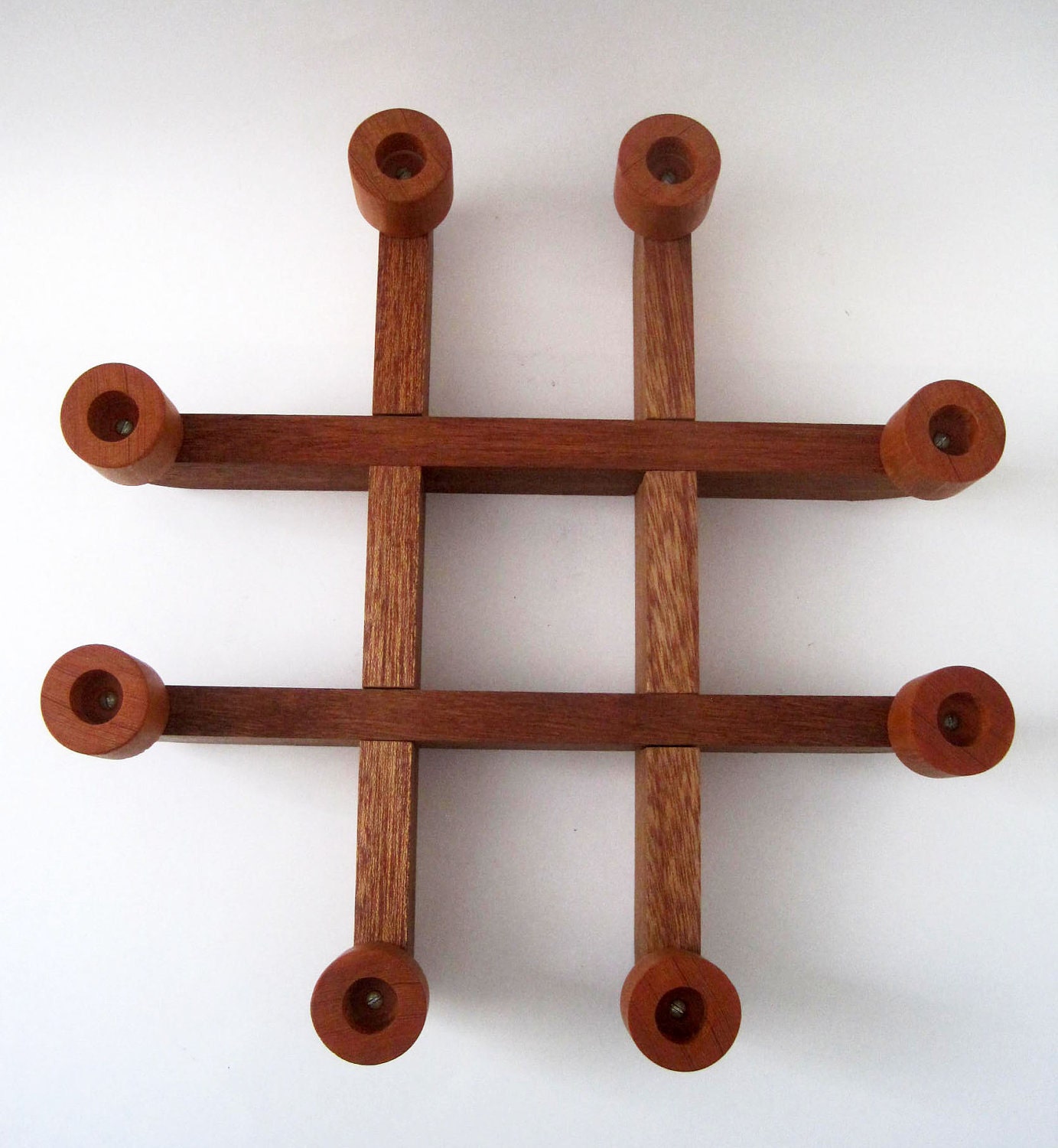 Mid Century Tic Tac Toe Style Teak Wood Candle Holder