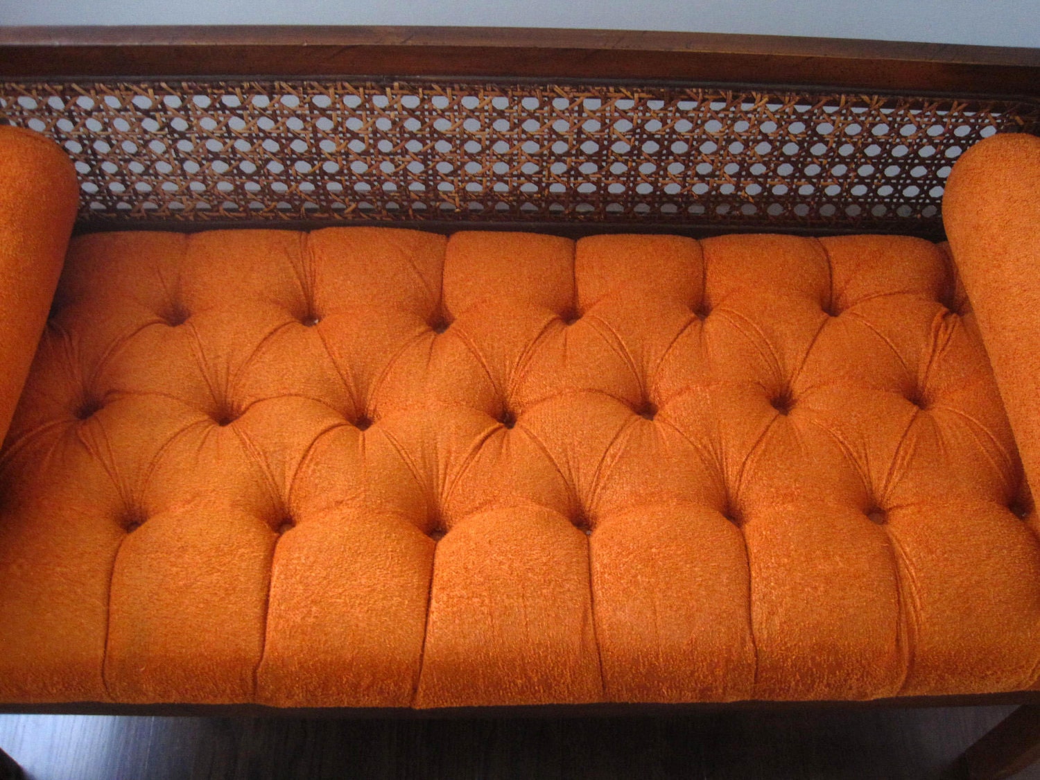 Vintage Retro Orange Upholstered Bench