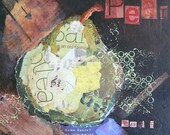 Torn Paper Collage,  Pear, Vintage Papers, 8x8", "Old Fashioned Pear"