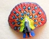 PIF - Peacock Pendant Focal Bead, Hand Painted Peruvian Ceramic