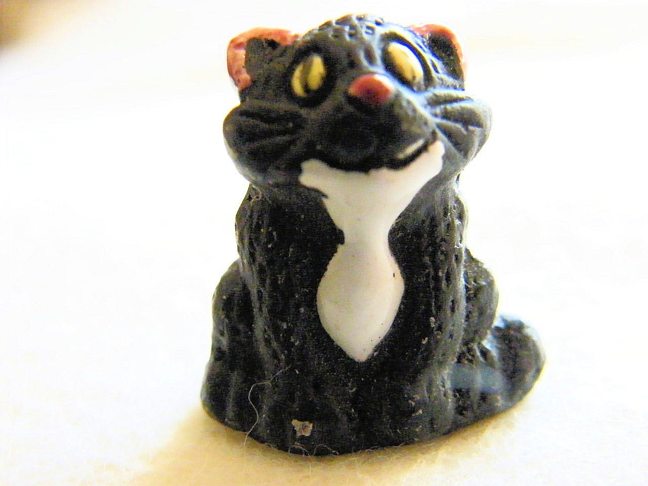 2 Tiny Black Cat Animal Beads Ceramic Peruvian, Hand Painted