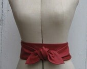 Scarlet red leather petal wrap bow belt