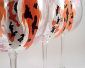 Koi Fish and cherry blossoms - hand painted wine glasses - set of 4 Made to Order
