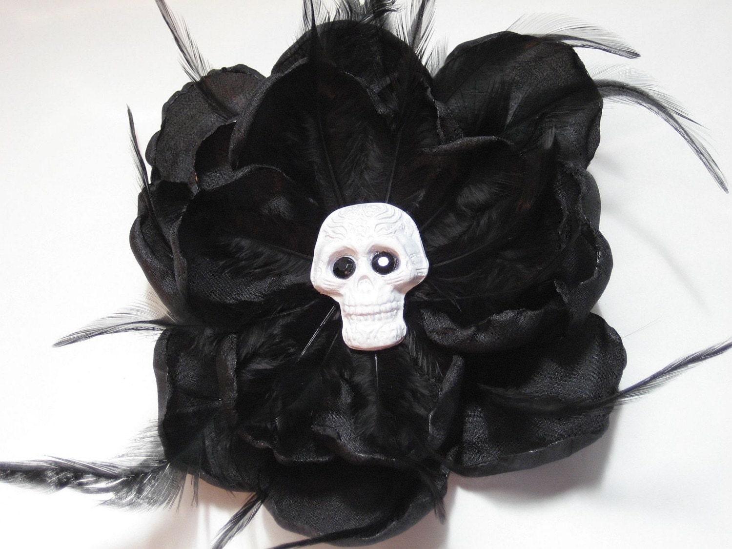 Skeleton Black Flower Brooch