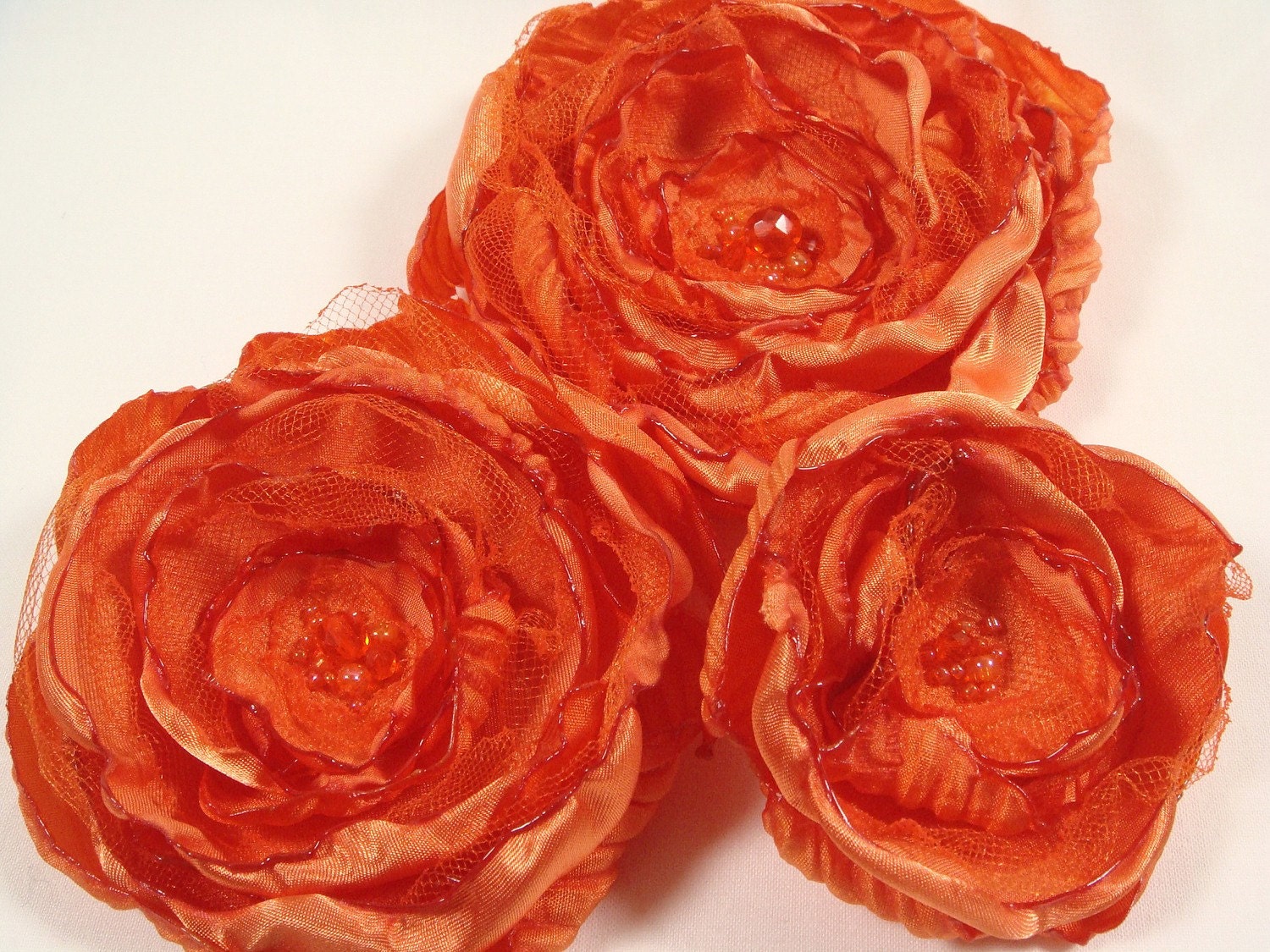 Fabric Flower Set-Halloween-Orange-Autumn-Fall-Hair or Brooch