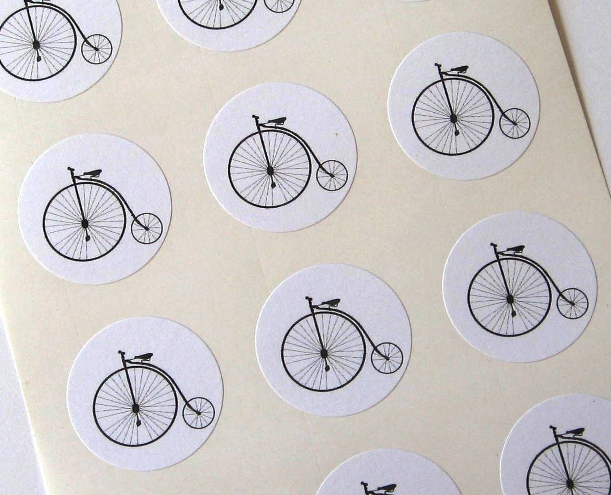 Penny Farthing Bicycle Stickers - One Inch Round Seals