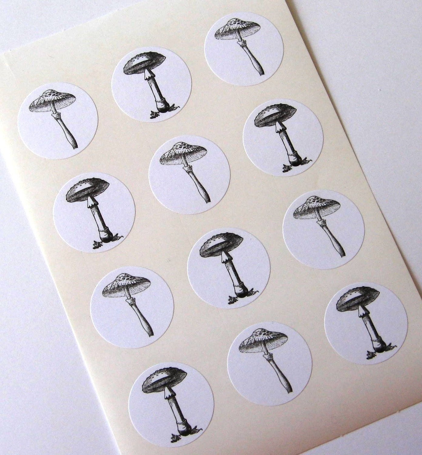 Mushroom Stickers One Inch Round Seals