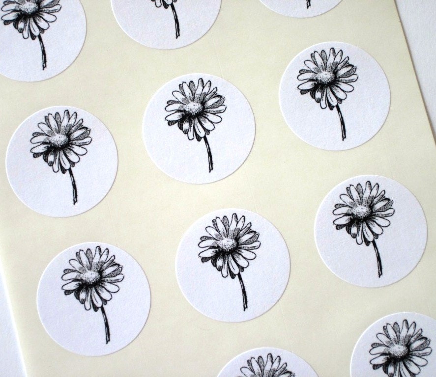 Daisy Flower Stickers One Inch Round Seals