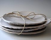 White Ceramic plates dessert plates, Handmade set of 4  Wedding gifts Organic shaped Handmade Tableware salad plates
