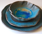 Reserved for Lauren & Oswaldo Wedding - "Set of 3"  Organic shaped Handmade Tableware dinner plates and bowls Dinnerware set