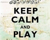 Keep calm and play golf  Print  on old map of East Cost of America reproduction. Keep calm wall art Poster 207