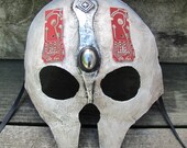 Skull art mask with silver and red circuit boards, Circuit Nihlius