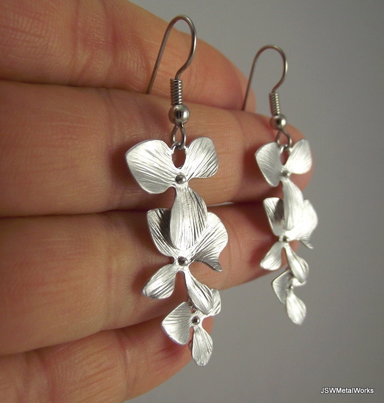 Cascading Orchid Earrings, Silver Earrings