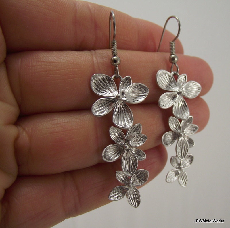 Cascading Silver Flower Earrings, Silver Earrings