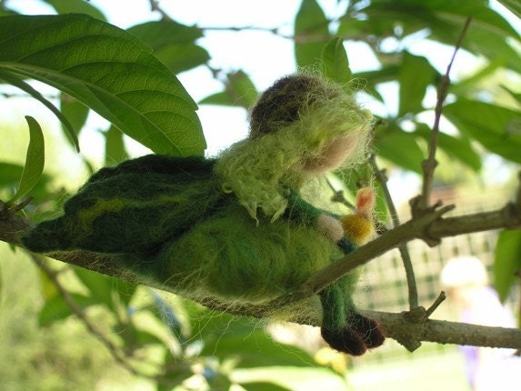 Needle Felted Waldorf Wool Fairy Green fairy-soft sculpture-Waldorf inspired standing doll--needle felt by Daria LvovskyFor custom orders