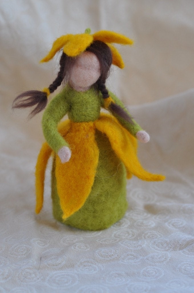 Needle felted Waldorf Chrysanthemum-girl- soft sculpture -needle felt by Daria Lvovsky