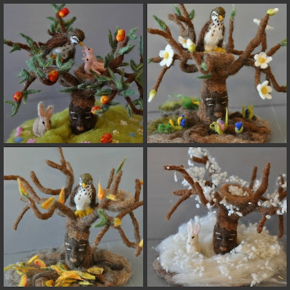 Needle felted Waldorf Seasonal tree Spring, Winter, Summer and Autumn for your natural table-needle felt by Daria LvovskyMade to order