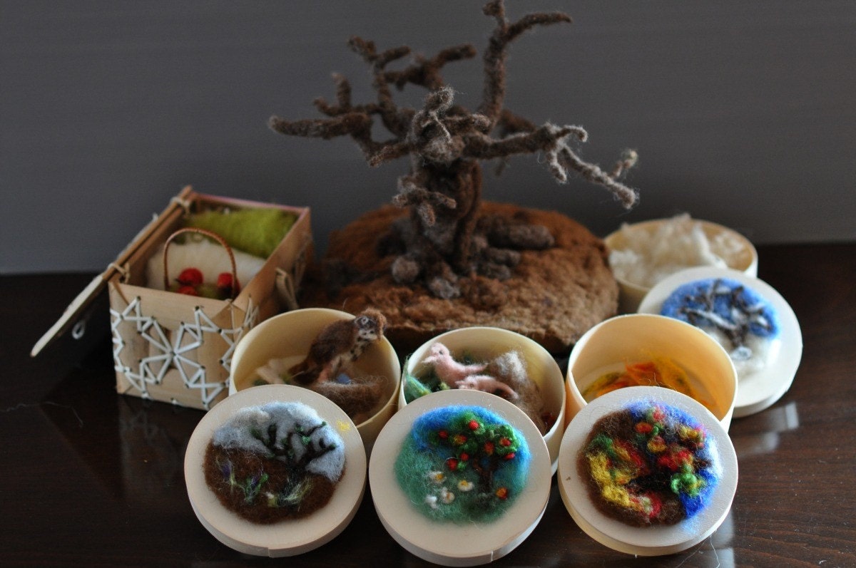 Needle felted Waldorf Seasonal tree Spring, Winter, Summer and Autumn for your natural table-needle felt by Daria LvovskyMade to order