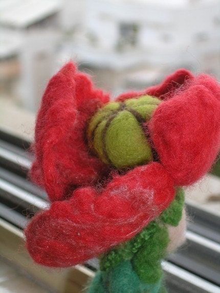 Needle felted Waldorf Poppy-girl- soft sculpture --needle felt by Daria Lvovsky -For custom orders