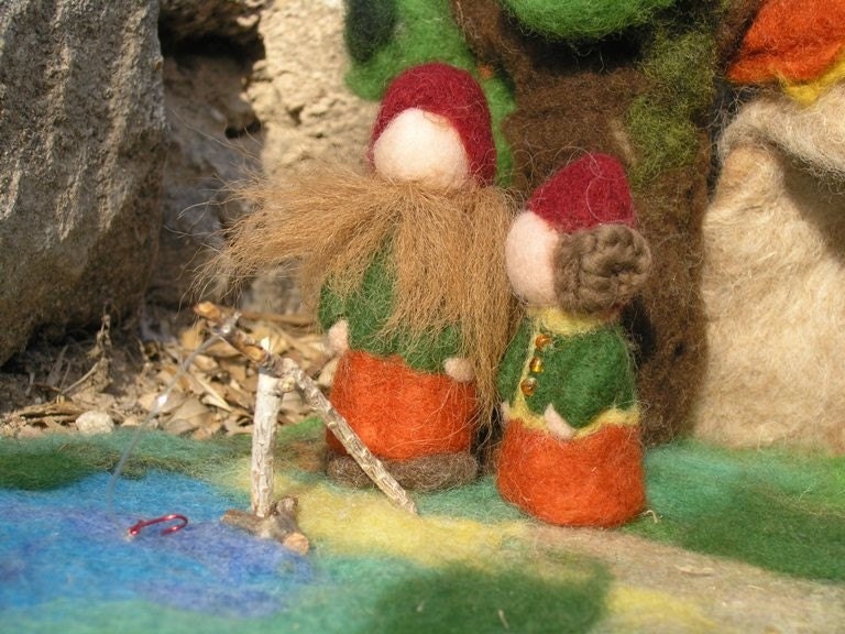 Needle felted Waldorf Forest creature playscape- Gnomes-Blue bird-needle felt by Daria Lvovsky-Made to custom order.