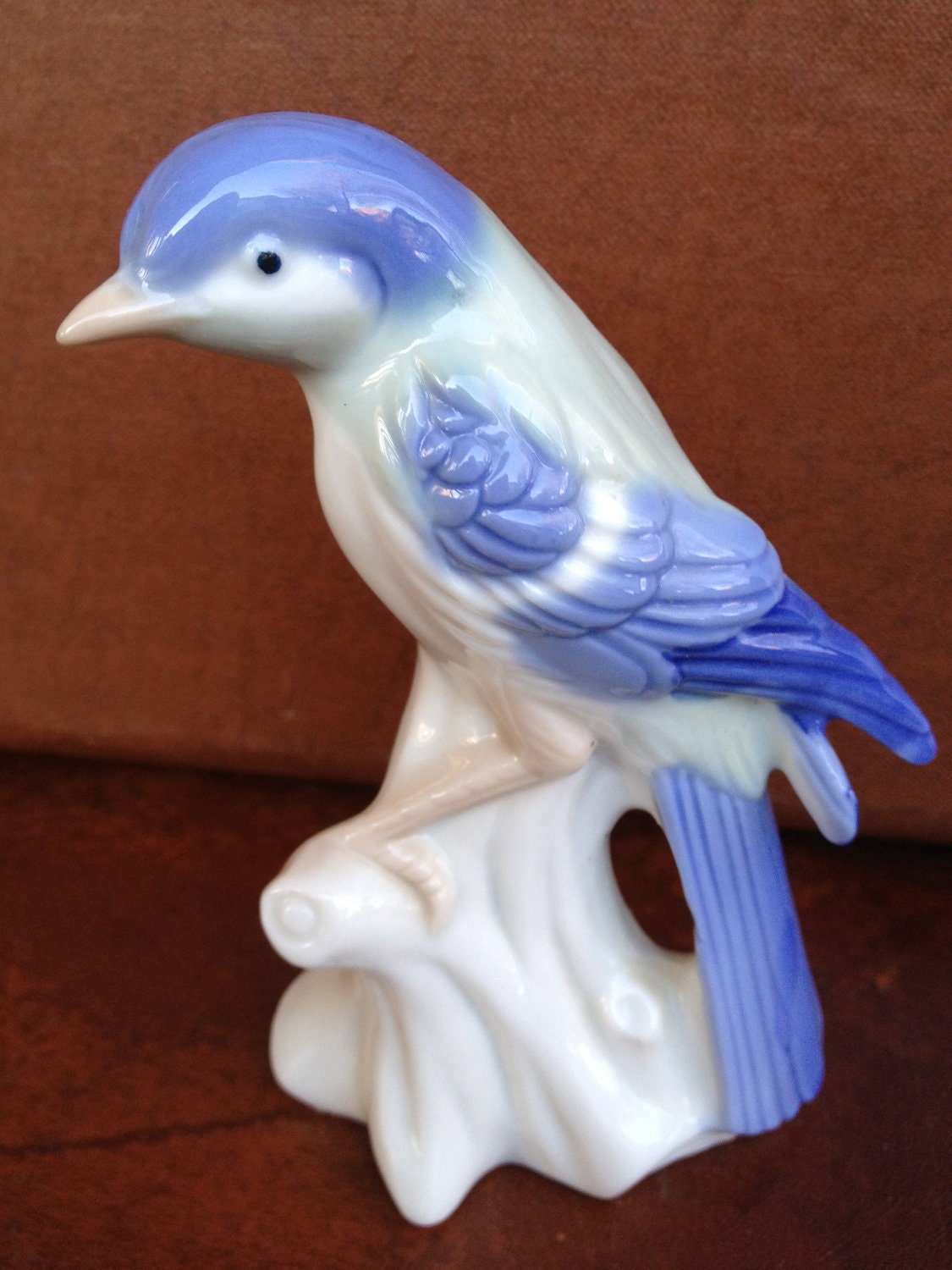 1960s-70s Blue Bird Figurine, 5" x 3.5", Soft blue and white