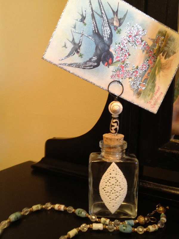 Letter Holder on Glass Bottle Embellished with Carved Bone
