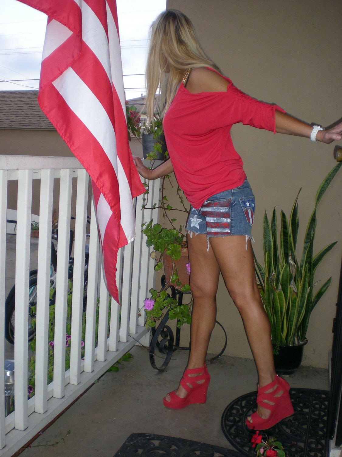 As Featured on TheBlush.com USA Flag Levis Jean Shorts Hand Painted Chic