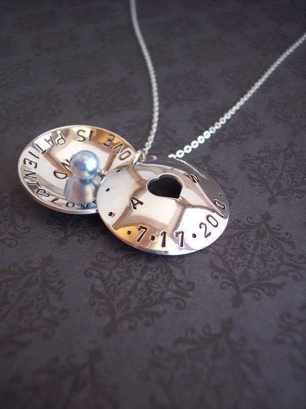 Personalized Something Blue BRIDAL Bouquet  Locket with HEART Cutout hand stamped necklace