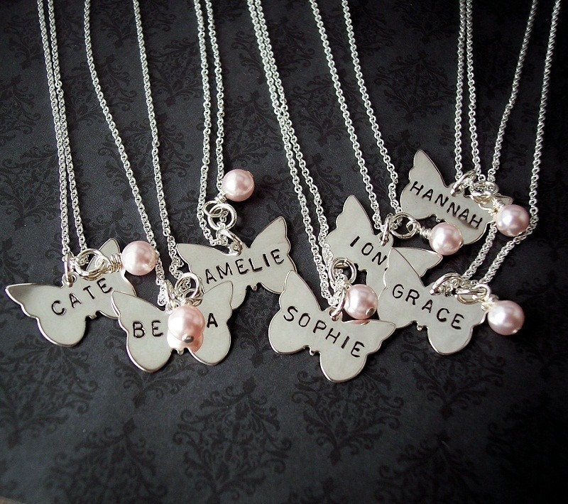 Hand Stamped Butterfly Sterling personalized necklace Flower girl First Communion etc.