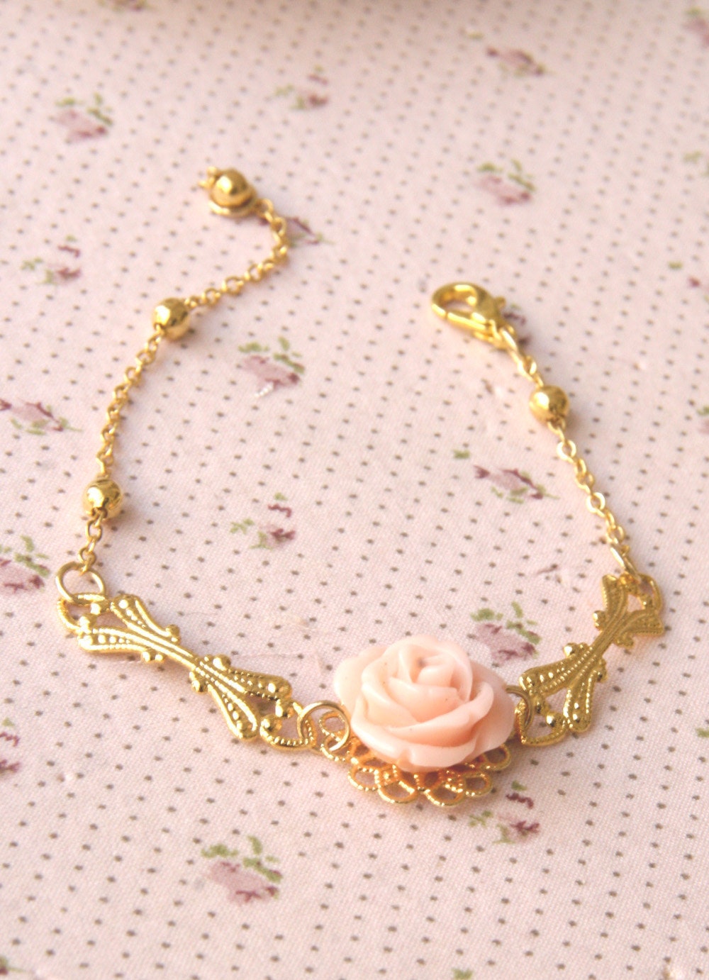 Shabby chic bride- Blush rose 14K GF Bracelet