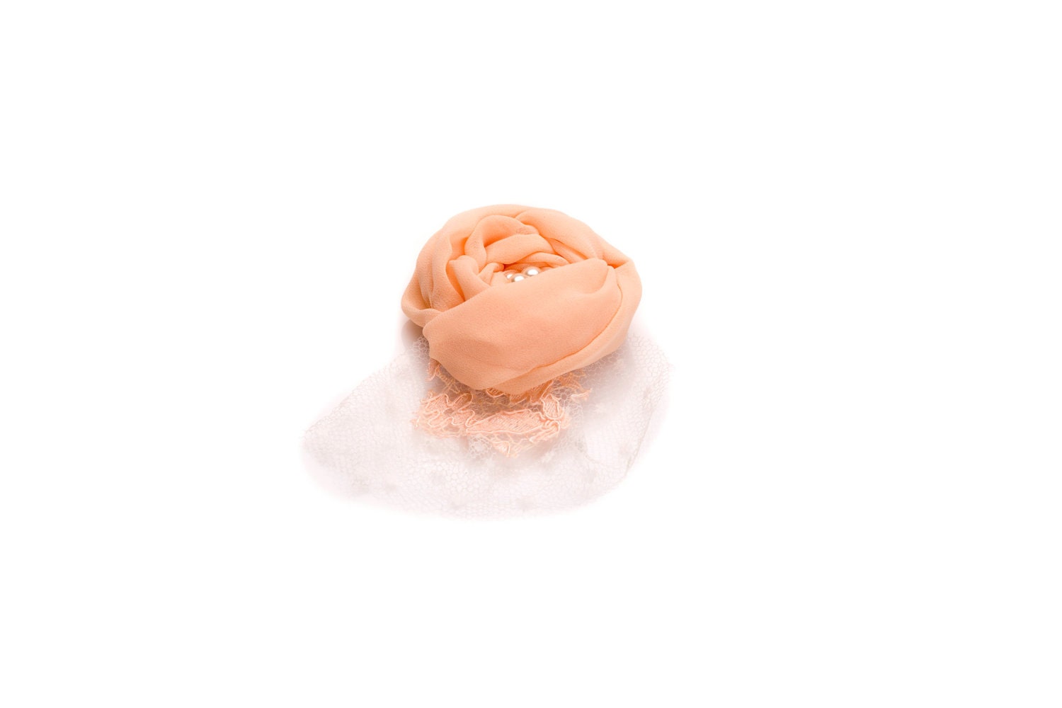 Free shipping -Wedding Hair Accessories -Peach color flower hair clip with lace and pearls