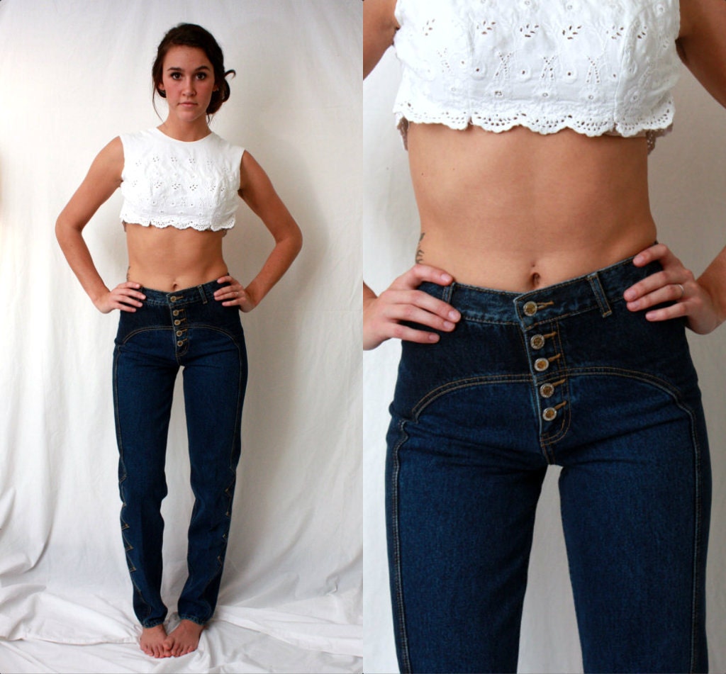 80s High Waist Button Fly Jeans - Skinny Body Con - LAWMAN Denim - size 5