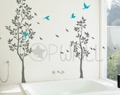 Wall decals wall stickers- Trees with Falling Leaves  - LARGE - 035