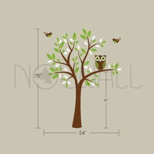 Tree Wall Decals Wall Stickers Tree Decal -  Owl on Tree - 089 -children wall decal