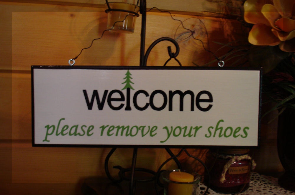 Personalized  Wood Sign. Welcome Please Remove Your Shoes