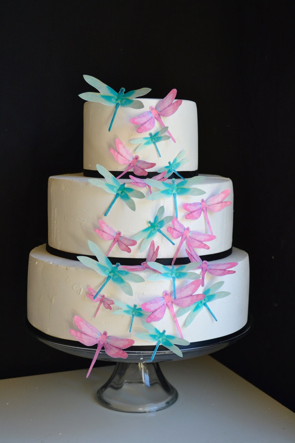 Edible Dragonflies - Assorted Pink and Turquoise - Cake and Cupcake toppers - set of 30 precut