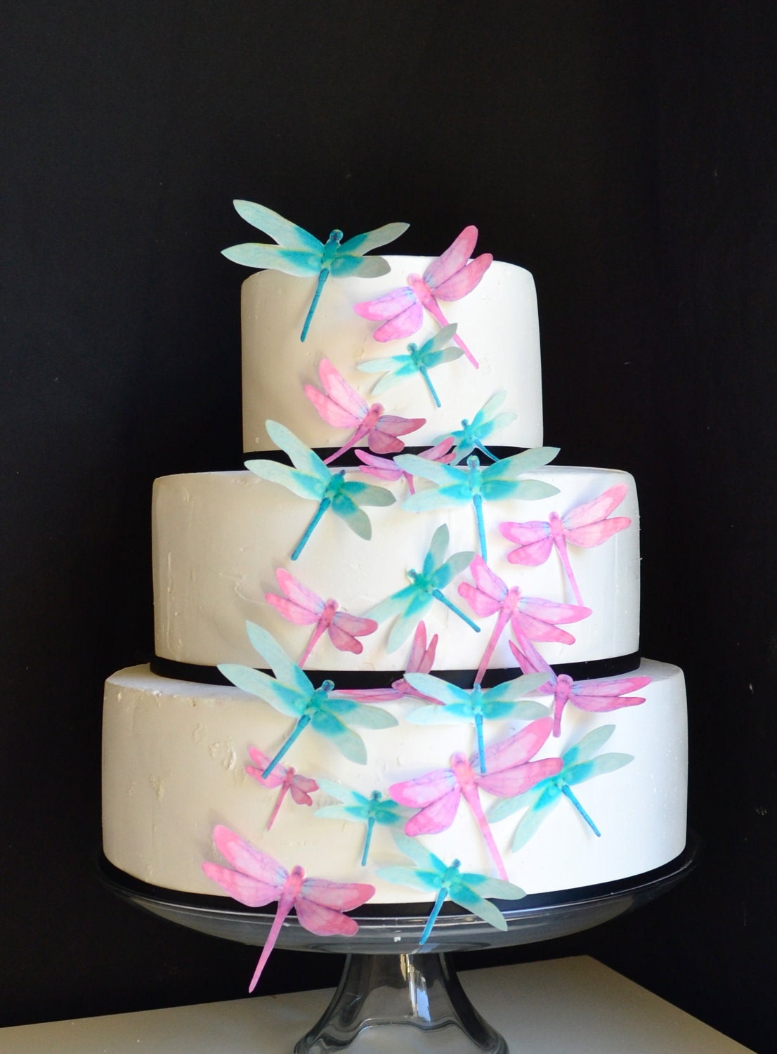 Edible Dragonflies - Assorted Pink and Turquoise - Cake and Cupcake toppers - set of 30 precut