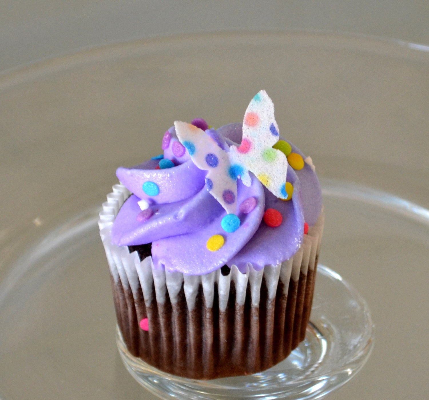 Edible Mini Butterflies - Rainbow Polka Dots 2 dozen - Cake & Cupcake toppers - Food Accessories
