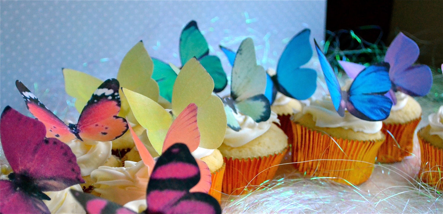 EDIBLE BUTTERFLIES - Large Rainbow Assortment - Butterfly Cake & Cupcake Toppers - Edible Cake Decorations