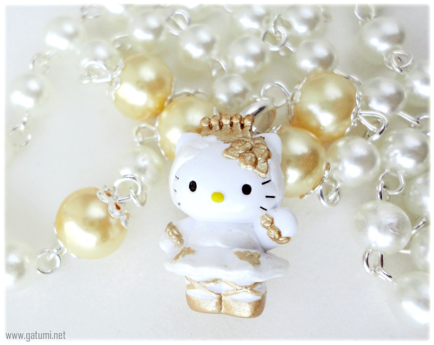 Ballerina Princess Necklace, Beaded Pearl Necklace in Silver - Sweet Lolita, Kawaii Jewelry