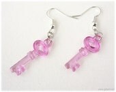 Pink Acrylic Key Earrings on Silver Plated Hooks