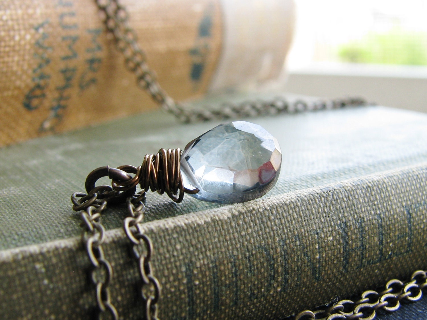 Mystic Quartz Briolette Wire Wrapped Antique Brass Chain Necklace - Mystic Sea