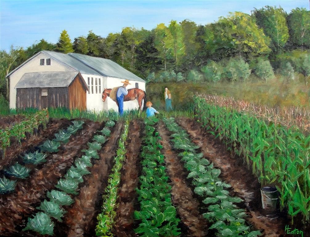 Gardening with Grandpa - Original Oil Painting on 18x24 Gallery Wrapped Canvas
