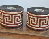 Burgundy and Gold Satin  Greek Key Jacquard Ribbon  Trim   50  MM   2 inches
