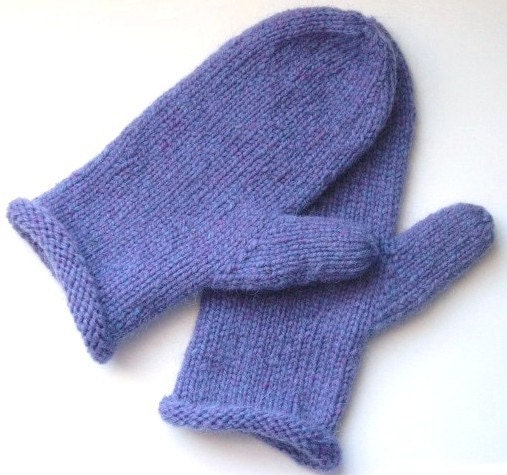 Hand knitted womens mittens, wool, purple, ladies, periwinkle, gift for mom - LambsEars