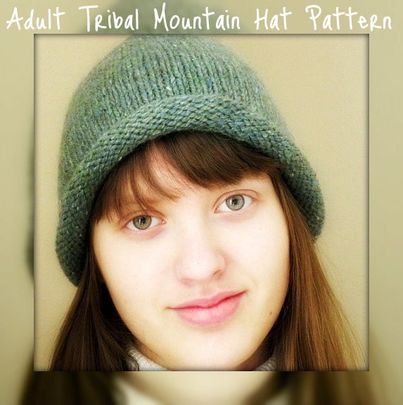 Instant Download, Rolled brim hat pattern - womens knitted winter hat pattern, easy knitting hat patterns