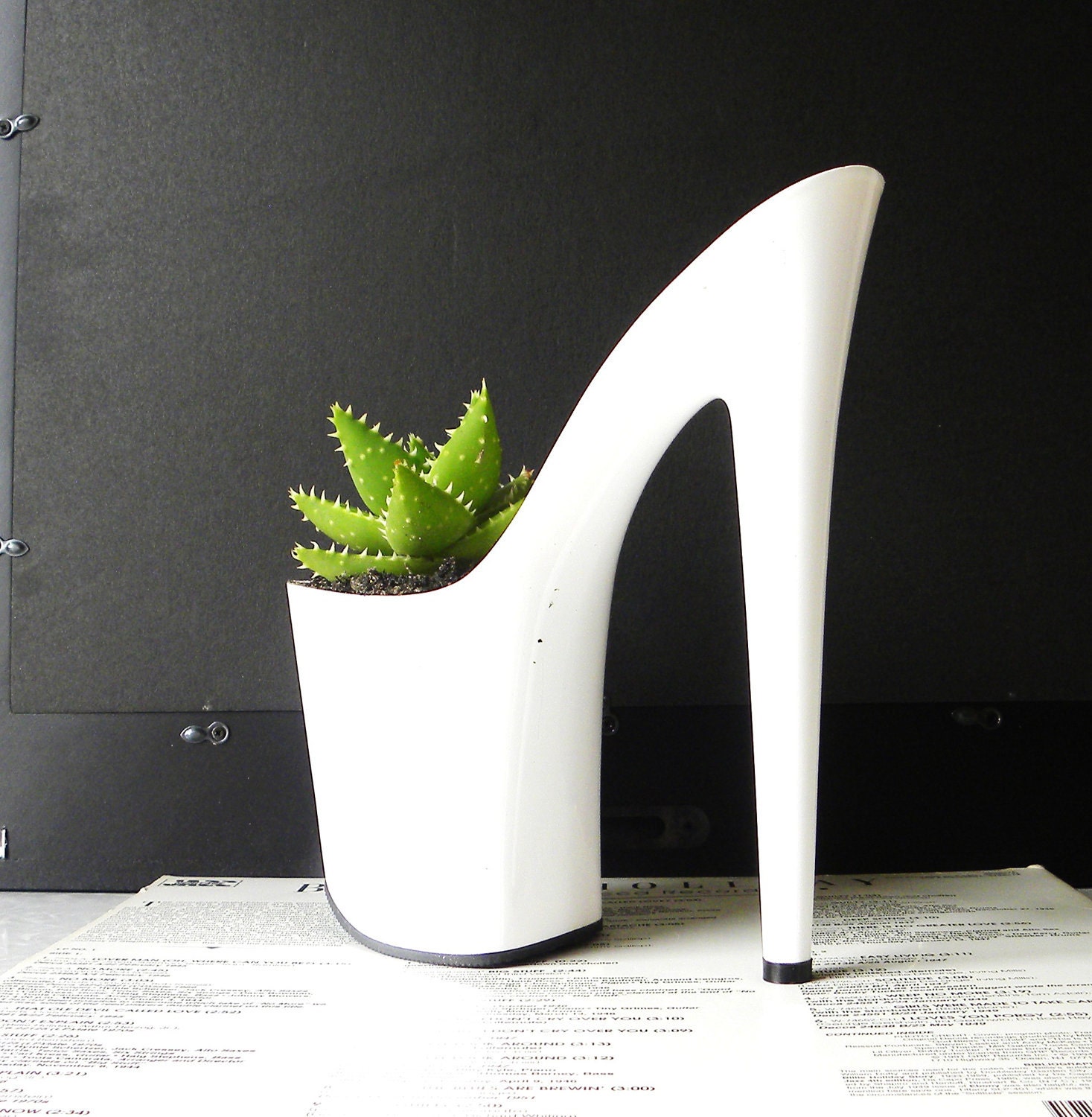 RESERVED planter: reclaimed platform stiletto with aloe. feminist art. centerpiece